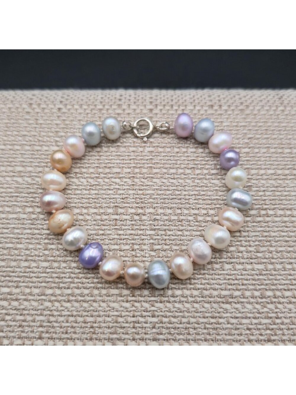 7 Inch Sterling Silver Multicolor Freshwater Pearl Bracelet Pastel Jewelry A8470